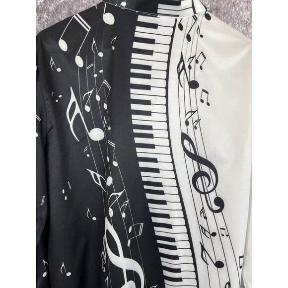 Shirt Mens Black White Musical Note Piano Print 90s Artsy Performance Jazz - Picture 12 of 14